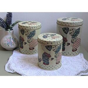 Vintage Folk Art Tin Canister Set of 3 | Cottagecore Kitchen Storage